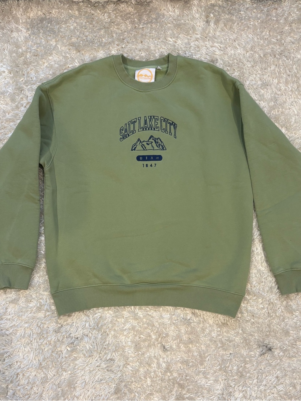 Salt Lake City Graphic Crewneck Sweatshirt Cute Olive Green Blue Thick Quality
